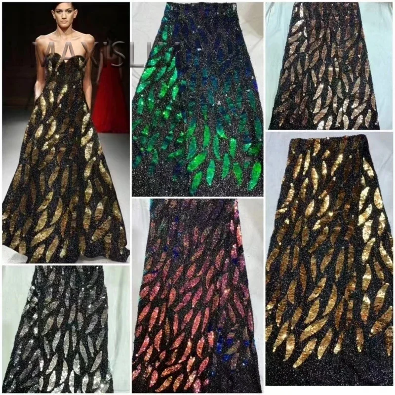 New Mesh Embroidery Glitter Fabric 5MM Sequin Fabrics Party Wedding Dress DIY Sewing Bag Special Materials Wide:125cm