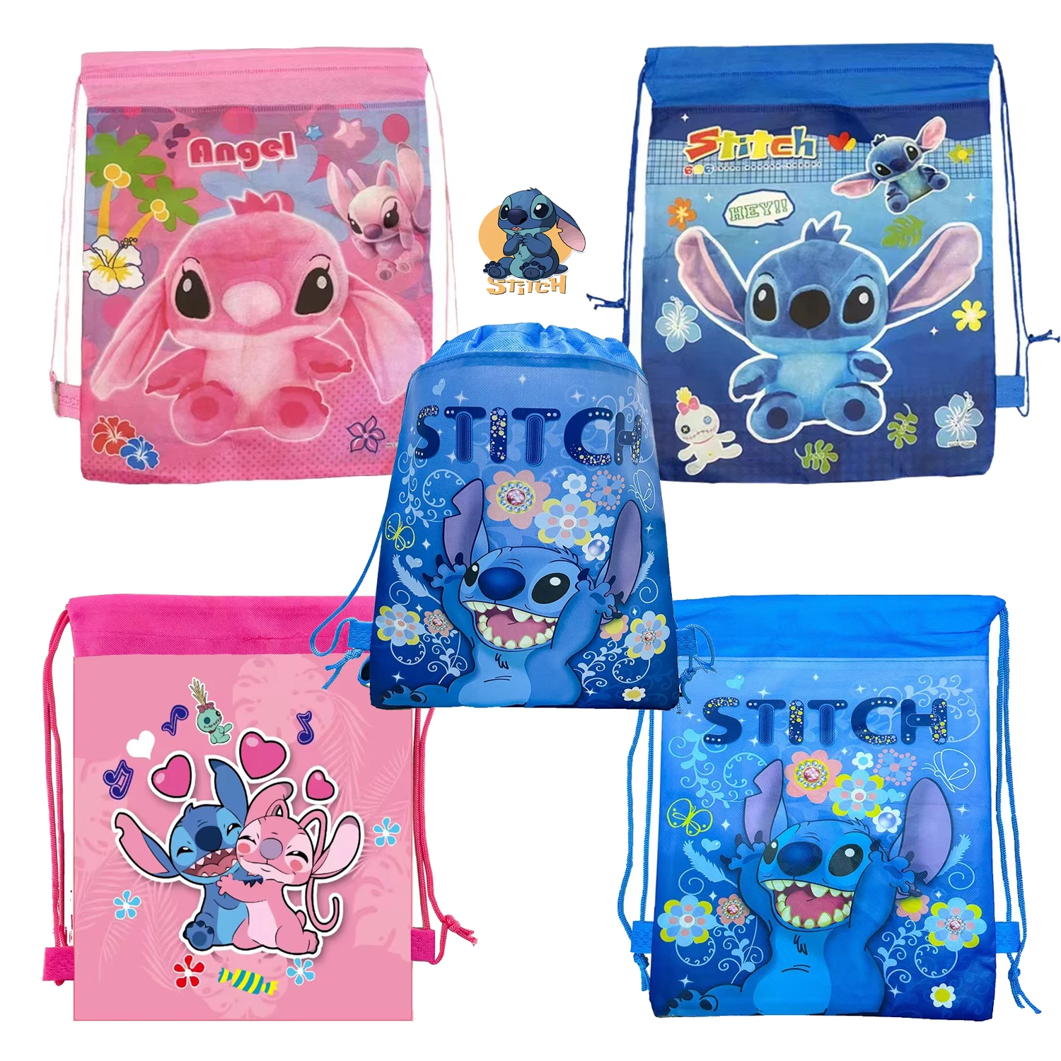 Disney Lilo and Stitch Birthday Gift Bag Non-woven Drawstring Bag Kids Boy Girl Decoration Party Gift Travel Bags Toy Supplie