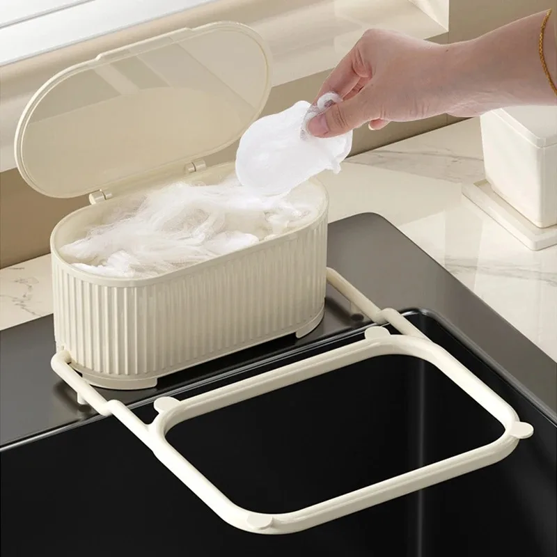 Foldable Kitchen Sink Filter Rack with Suction Cup & Storage Box, Vegetable Basin Waste Mesh Filter Kitchen Drain Organizer