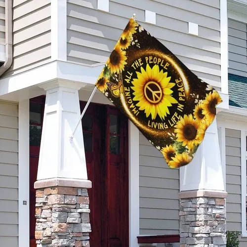 Hippie Sunflower. Imagine All The People Living Life In Peace Flag Graden Flag UUI GGX
