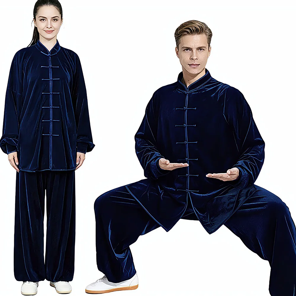 Velvet Tai Chi Outfit Adult Kung Fu Set Traditional Martial Arts Performance Costume Velour Long Sleeved Shirt Pants Tang Suit