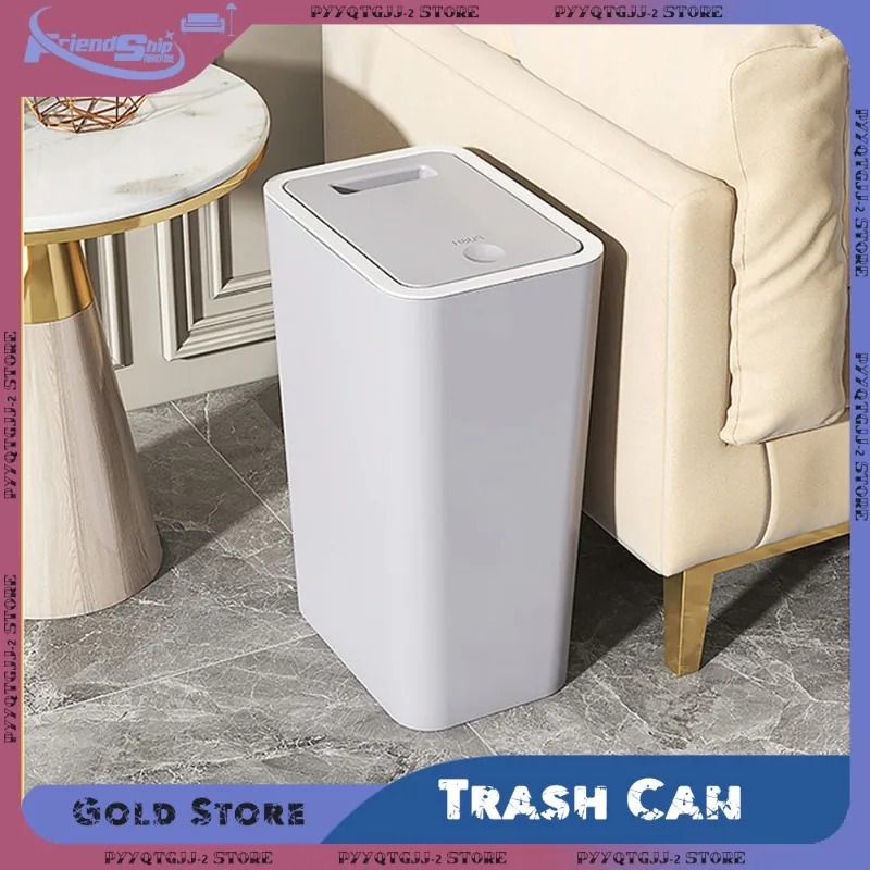 Bote de basura con tapa de un solo toque, diseño de espacio de prensa, cubo de basura impermeable de plástico delgado para ahorrar espacio, baño, cocina, cesta de basura para el hogar