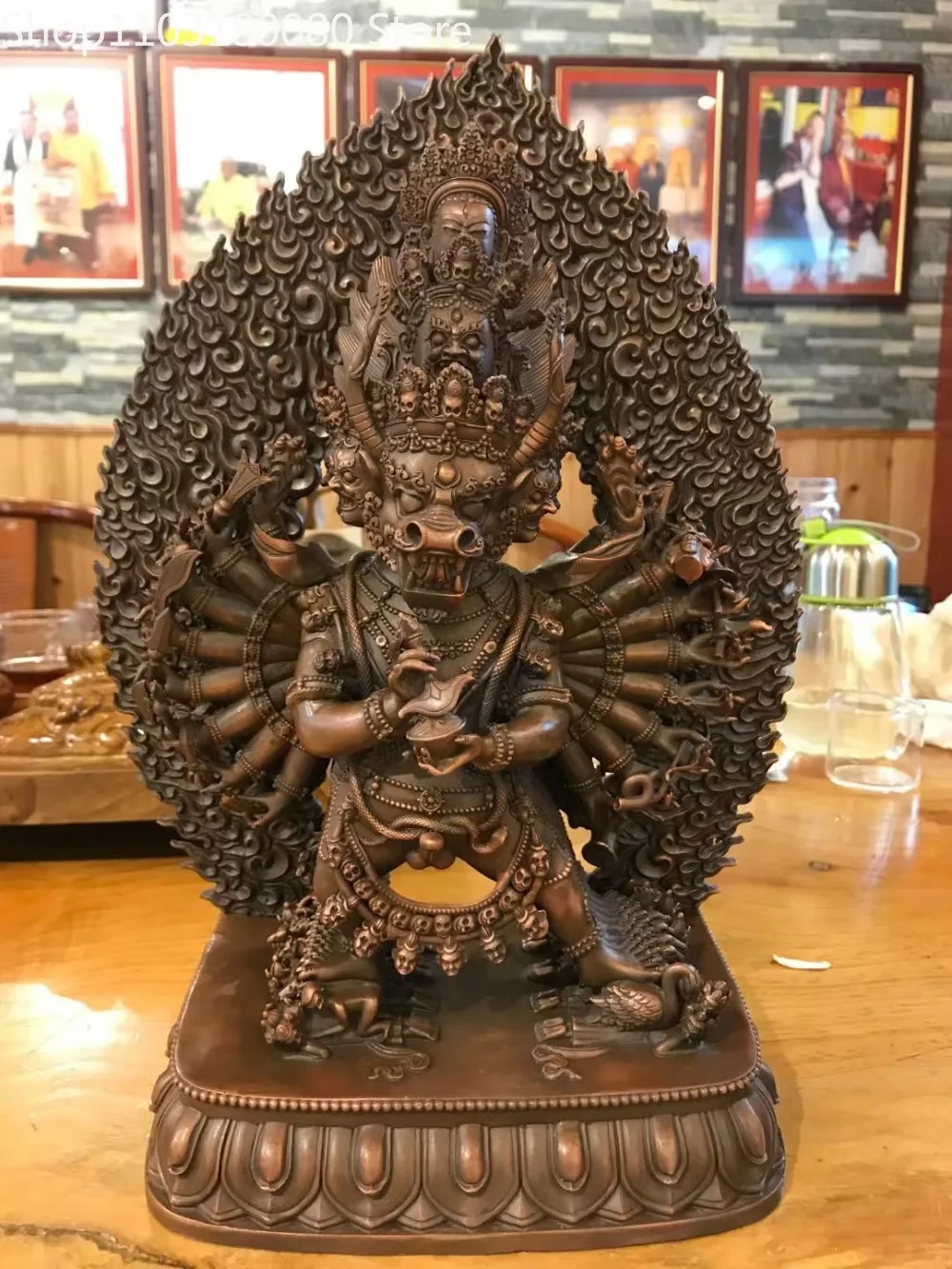 33cm Red carve Painting Yamantaka buddha statue Tibet  sculpture