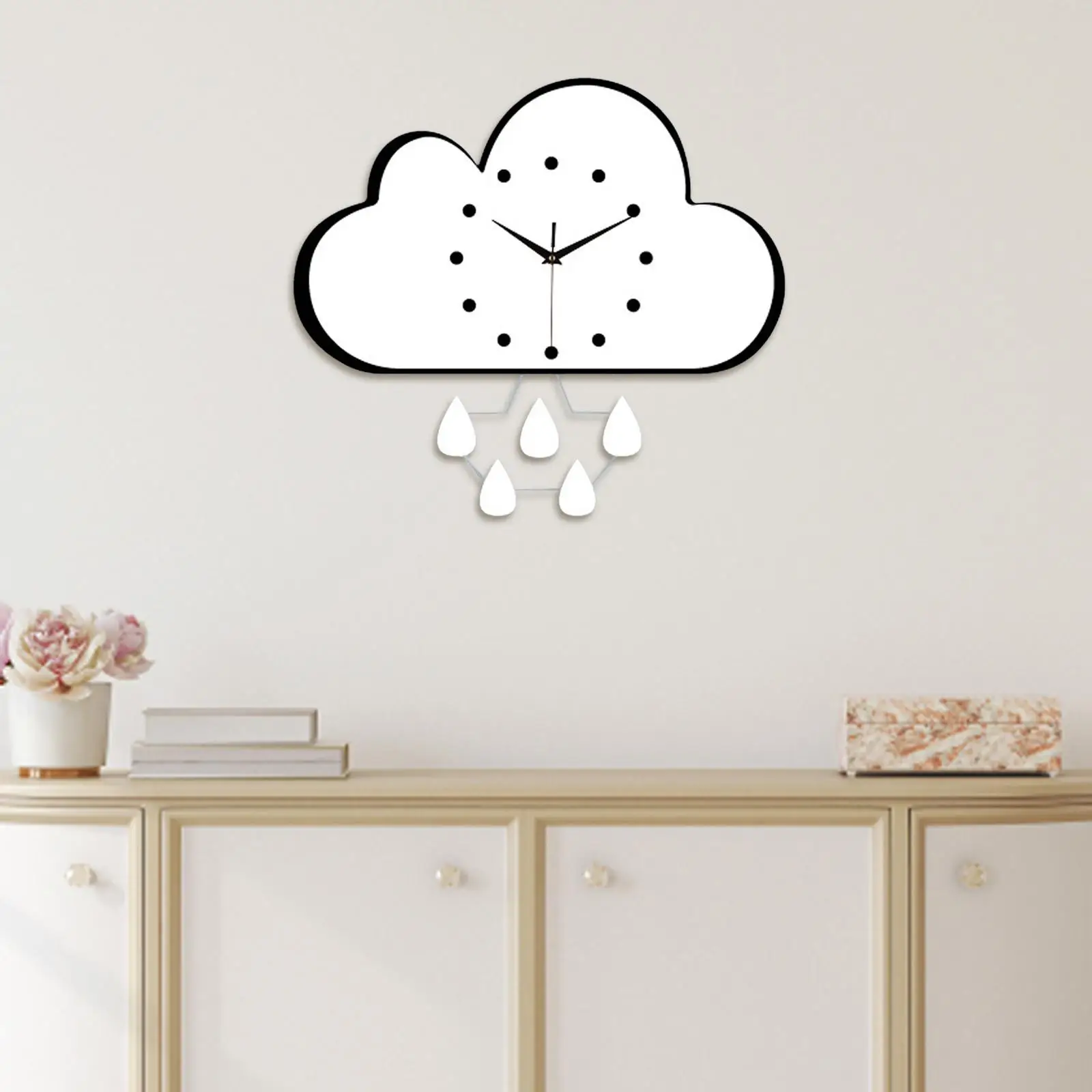 Cloud and Raindrops Acrylic Wall Hanging Clock Decorative Lovely 11.8x11.8inch for Housewarming Gift Multifunctional