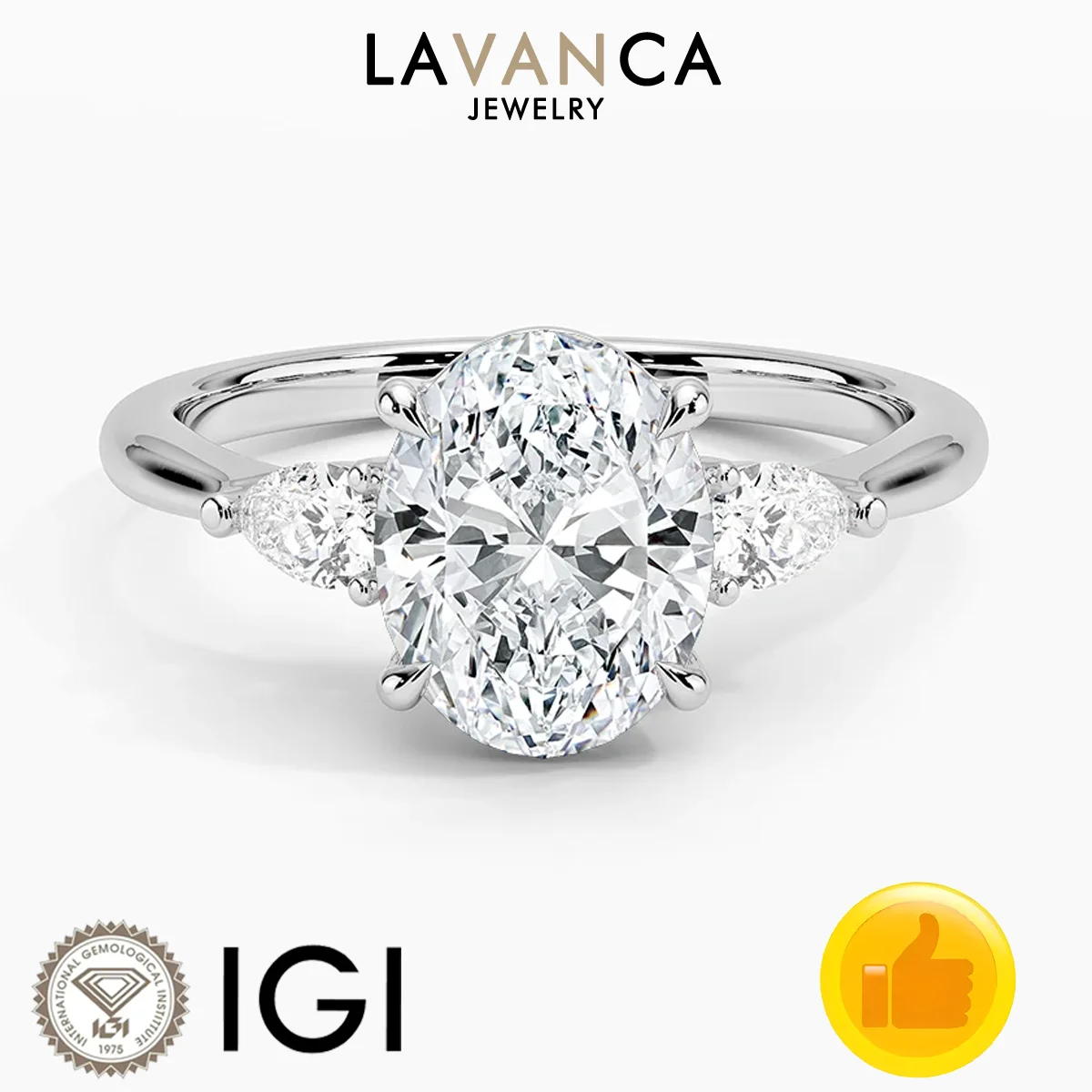 

Three Stone Style Lab Created Diamond Ring IGI Certified Oval Cut Lab Diamond Ring 9K/14K/18K Gold Engagement Ring Wedding Ring