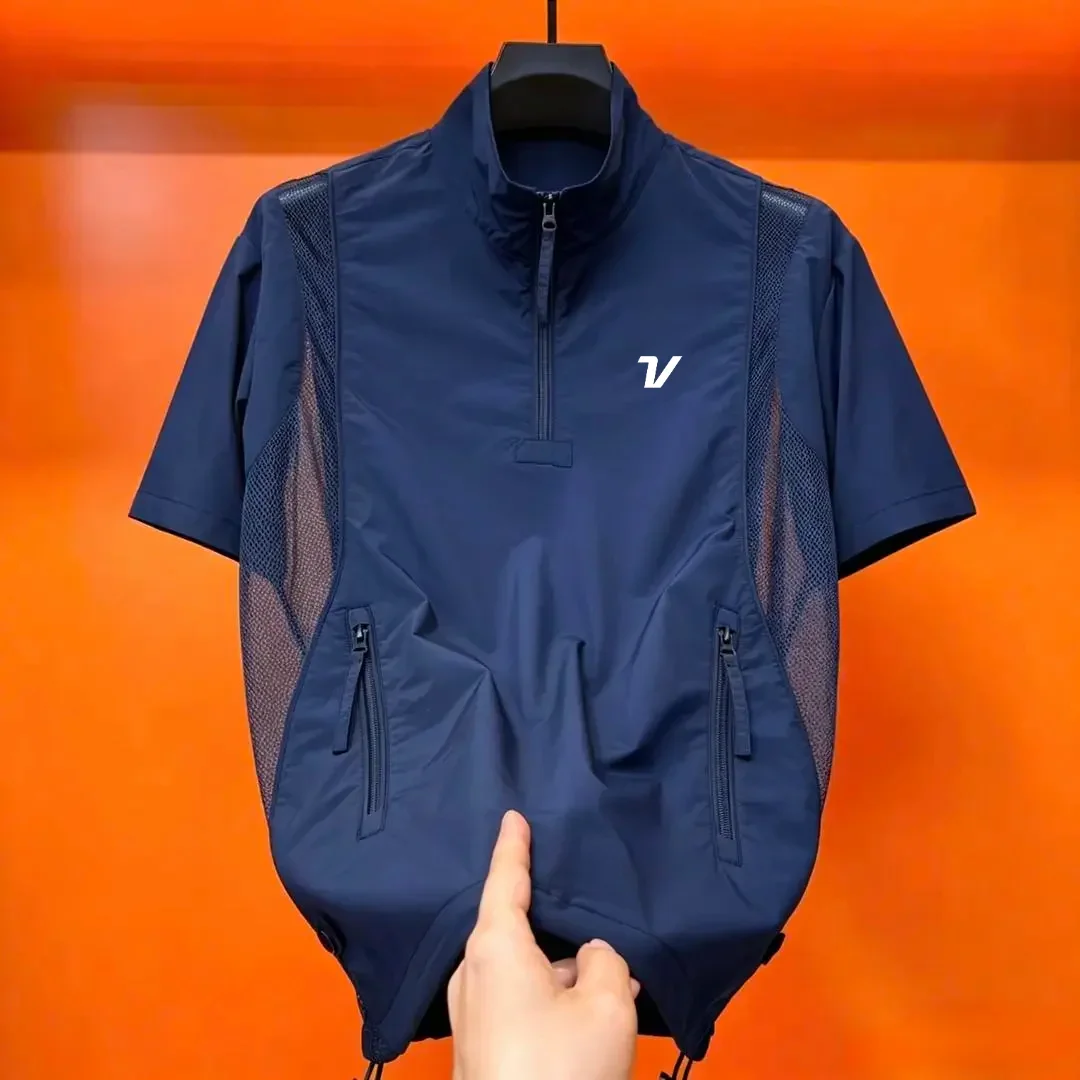 Men's Golf T-shirt Shirt Black Samurai Casual Collar Short Sleeve Top Mesh Golf Wear Breathable Fashion Men Golf Clothing
