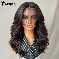 Layered Wigs 13x5x1T-Part Lace Wig With Bangs For Women 18 Inch Red Synthetic Lace Front Wig For Daily Use Ombre Brown Afro Wigs