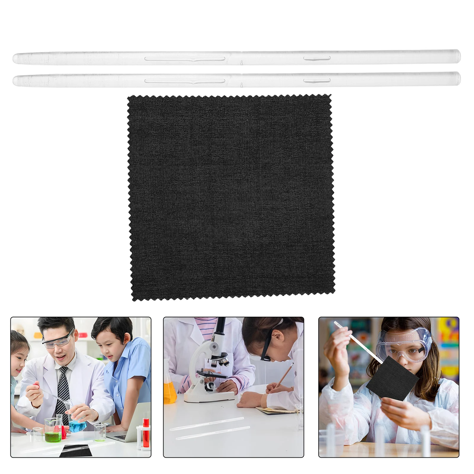 1 conjunto 1 conjunto kit de experimento de eletricidade estática ferramenta de ensino de eletricidade de fricção haste de vidro pano portátil aprendizagem física