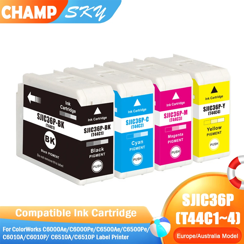 T44C1 T44C2 T44C3 T44C4 SJIC36P Premium Compatible InkJet Ink Cartridge for Epson ColorWorks C6000 C6500 C6010 C6510 Printer