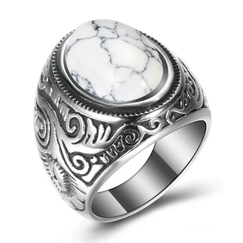 316L Stainless Steel Natural Stone Ring For Men Women Vintage Jewelry Tiger Eyes Stone Rings Finger Accessory