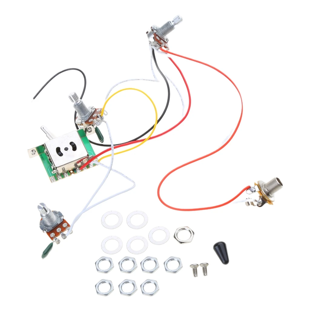 

Electric Guitar Wiring Harness Kits Replacements, 1 Volume 1 Tone Prewired 3 Way Toggle Switch 500K Pots Jack for Guitar