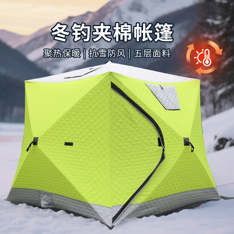 Outdoor Sauna Ice‑Fishing Tent, Thickened Cotton Shelter, Large View Window, Chimney Opening, Wind‑Resistant Warm House