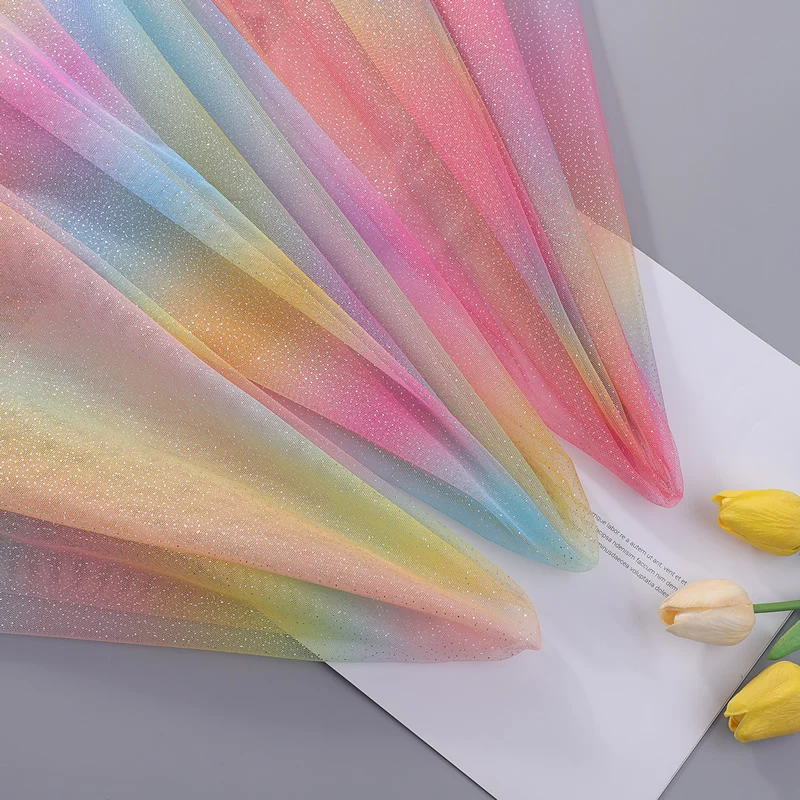 1yard colore sfumato Tulle tessuto arcobaleno materiale a rete illusoria per fai da te neonata gonna fascia indumento taglio Acceosrries