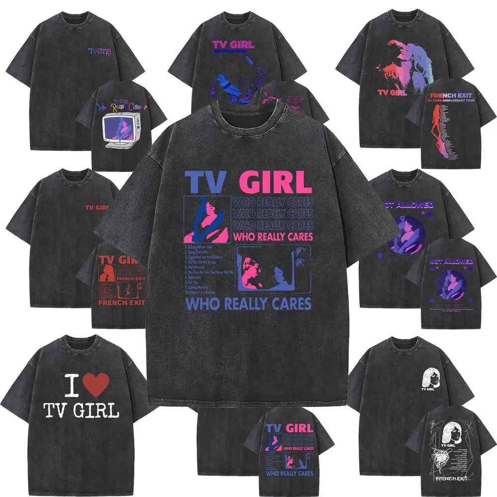 

Best Famous TV Girl French Exit Who Really Cares Album Print Tshirt Unisex T-shirts Men Women Washed Vintage Oversized T-shirt