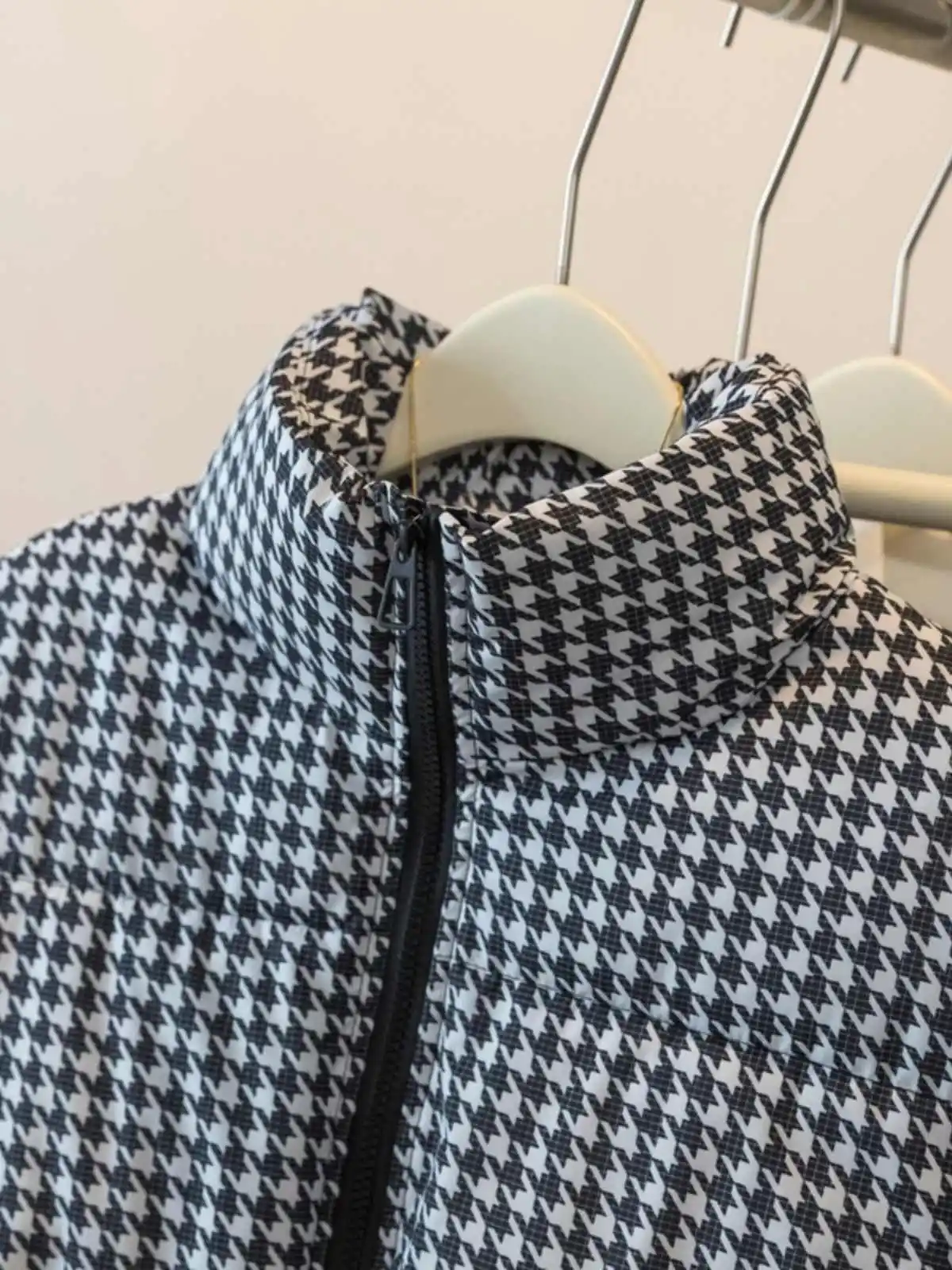 Houndstooth Cotton Jacket Women 2024 Autumn  Winter New Loose Long Sleeve Coat Fashion Stand Up Collar Thickened Warm Coat