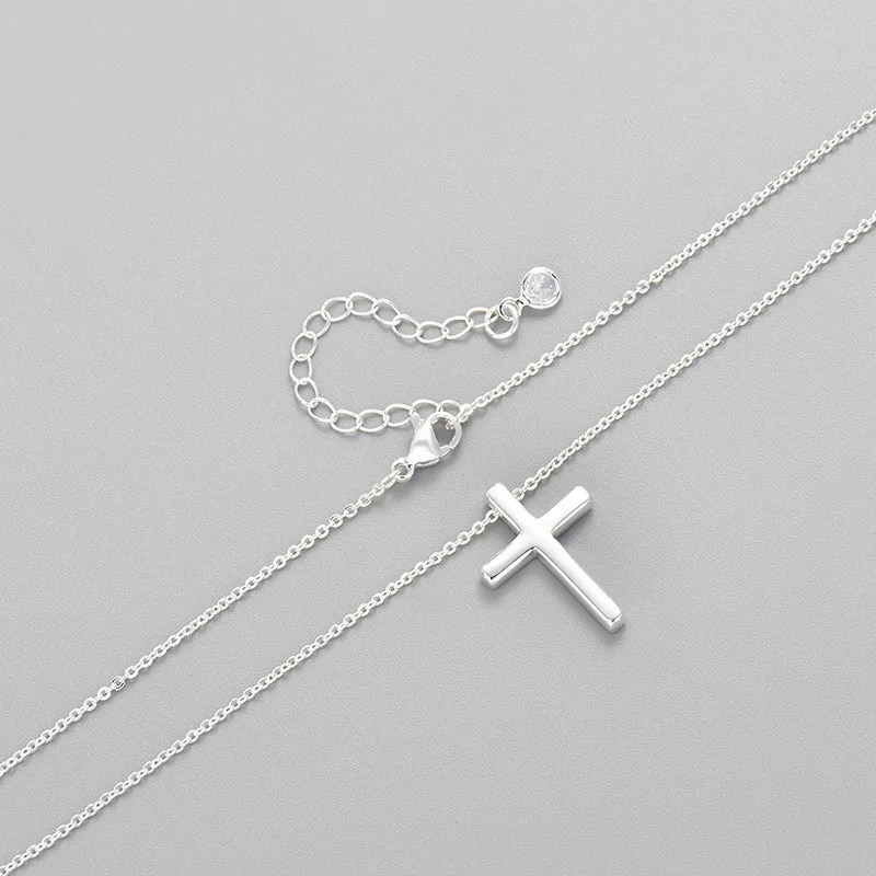 925 Sterling Silver Necklace For Women Adjustable Simple Cross Shape Necklace O-Chain Choker Necklaces Birthday Gift Chocker