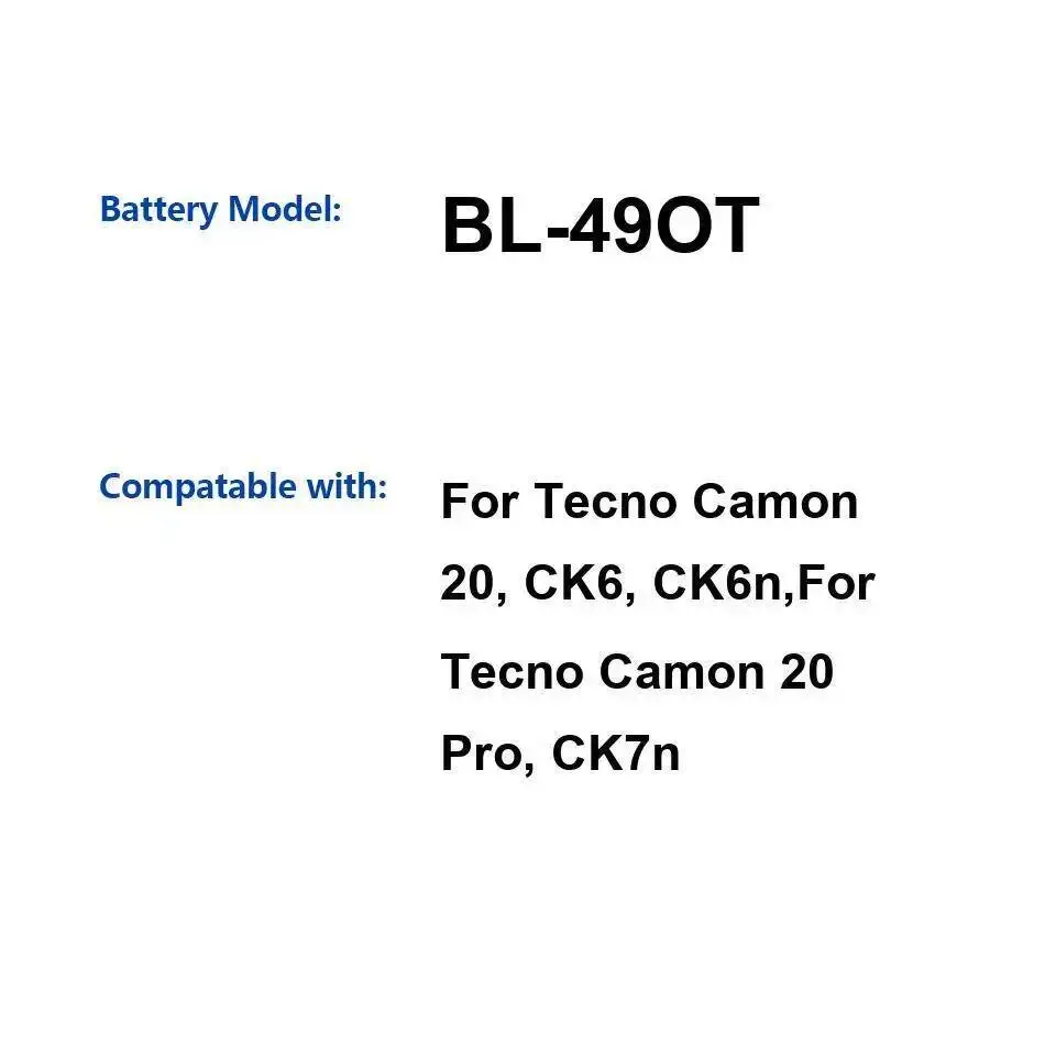 

Аккумулятор мобильного телефона BL-49OT 5000 мАч для Tecno Camon 20, CK6 Ck6n Pro Ck7n