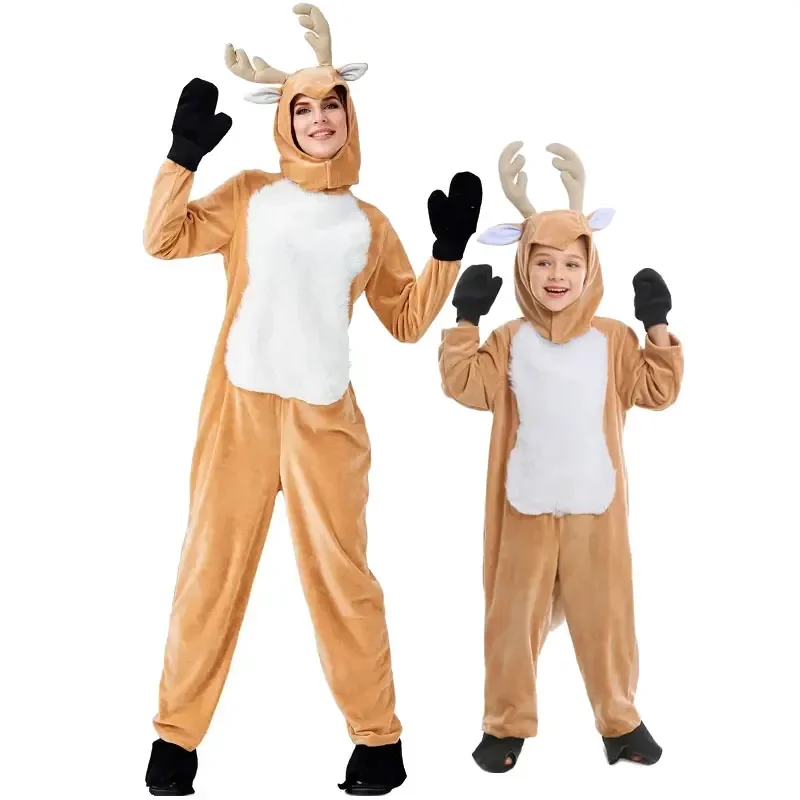 

Christmas New Year Carnival Party Elk Deer Santa Claus Cosplay Costume Xmas Reindeer Family Parent-Child Fancy Jumpsuit