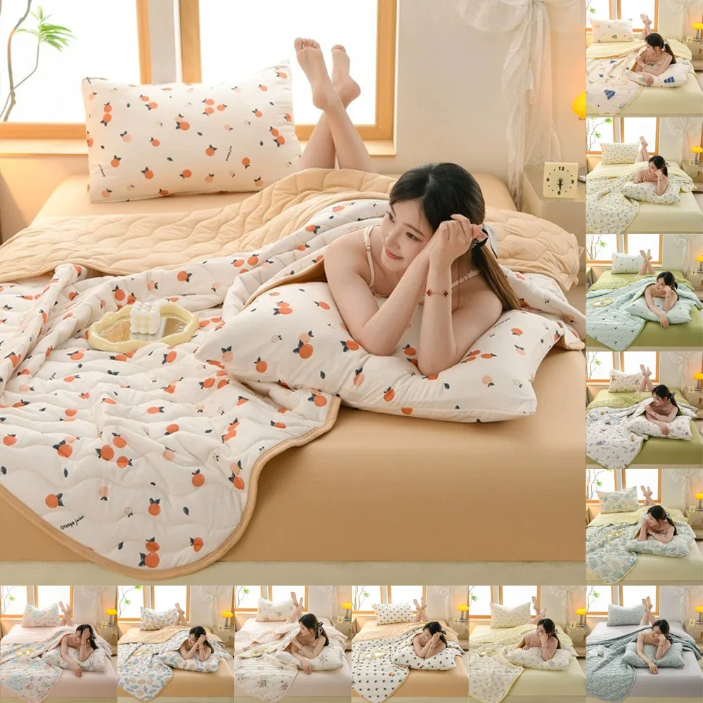 Quilted Spring Summer Quilt Soft Lightweight Duvet Summer Blanket Queen Breathable Blankets Comfortable Washable Double Quilts