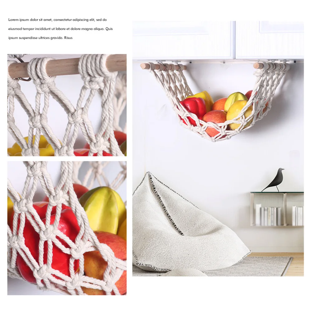 Hanging Fruit Hammock for Kitchen Under Cabinet Macrame Fruit Hammock Veggie Banana Hammock for Home/RV Organization