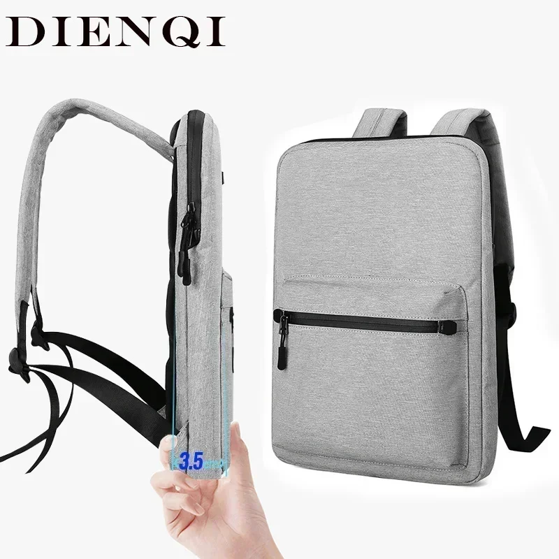 DIENQI-Ultra-thin Men's Backpack School Bag Thin 15 Inch Laptop Man Bag Women Waterproof Outdoor Business Work Small Backbag