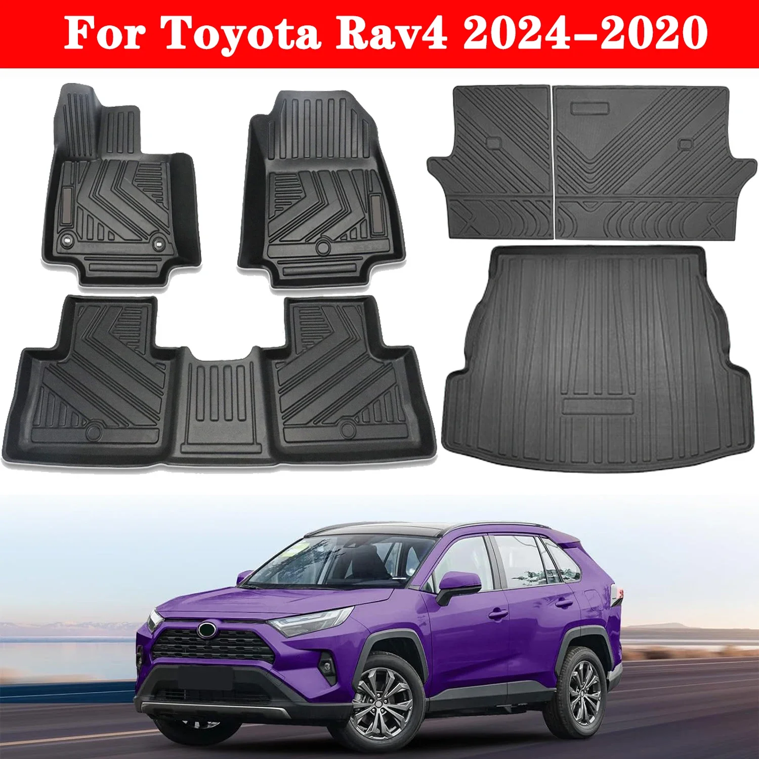 

Car Floor Mats For Toyota Rav4 2025 2024-2019 Hybrid & Gas, All-Weather Waterproof Anti Resistant Trunk Backrest Mats Protector