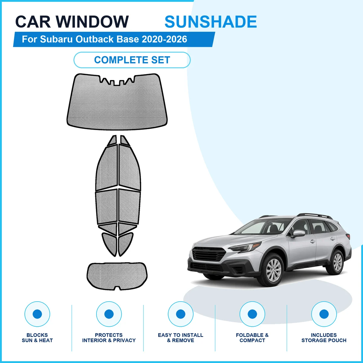 For Subaru Outback Base 2020-2026 Custom Full Set Window Sunshades Aluminum Foil Suction Cup Anti UV Privacy