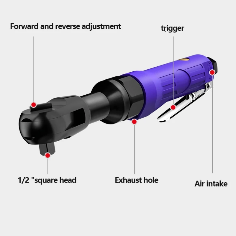 1/2 Inch Pneumatic Wrench Ratchet Wrench High Torque Pneumatic Tools Square Drive Straight Shank Auto Repair Professional Tool