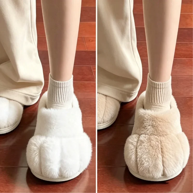 Women Cat Paw Slippers 2026 New Winter Fuzzy Plush House Slippers Warm Non-slip Cute Girly Indoor Home Shoes