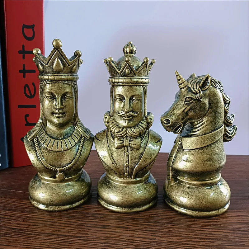 18cm Gold&Bronze Chess Pieces Board Games Accessories International Chess Figurines Statue Home Office Decor Chessmen Ornaments