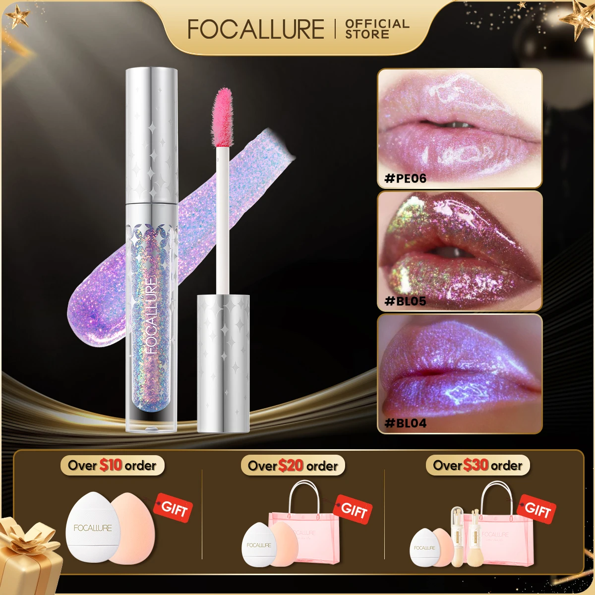 FOCALLURE 6 Colors Chameleon Glitter Lip Gloss Lasting Moisturizing Liquid Lipstick Shimmer Lip Glaze Plumper Makeup Cosmetics