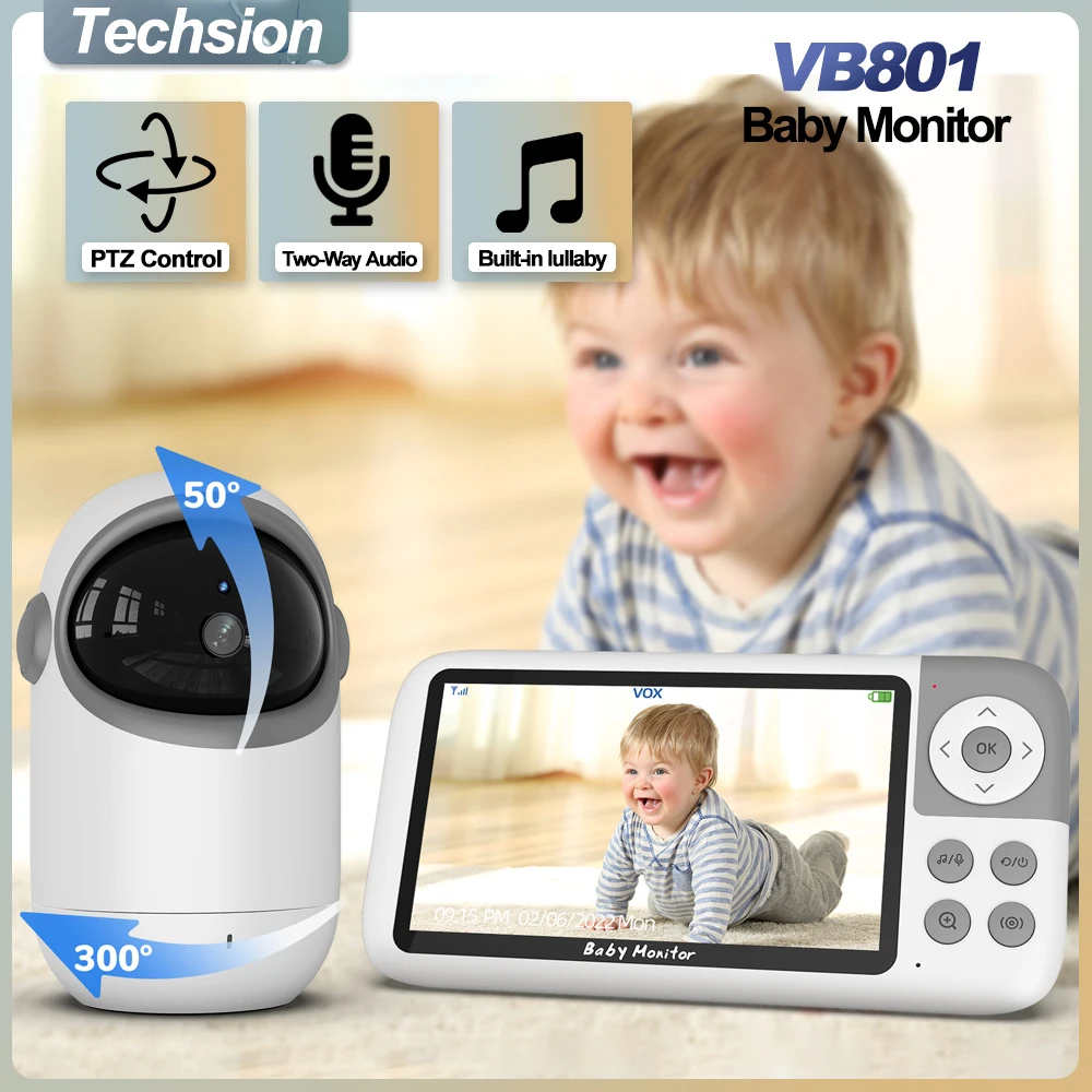 VB806 Electronic Baby Monitor 5 Inch Display 1080P Video Surveillance Cam with 3x Zoom Temperature Detection & IR Night Vision