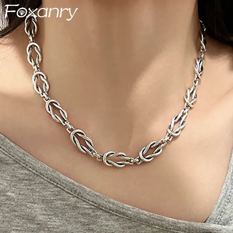 Foxanry Vintage Punk Clavicle Chain Necklace for Women Couples Fashion Simple Knotted Geometry Handmade Party Jewelry Gifts