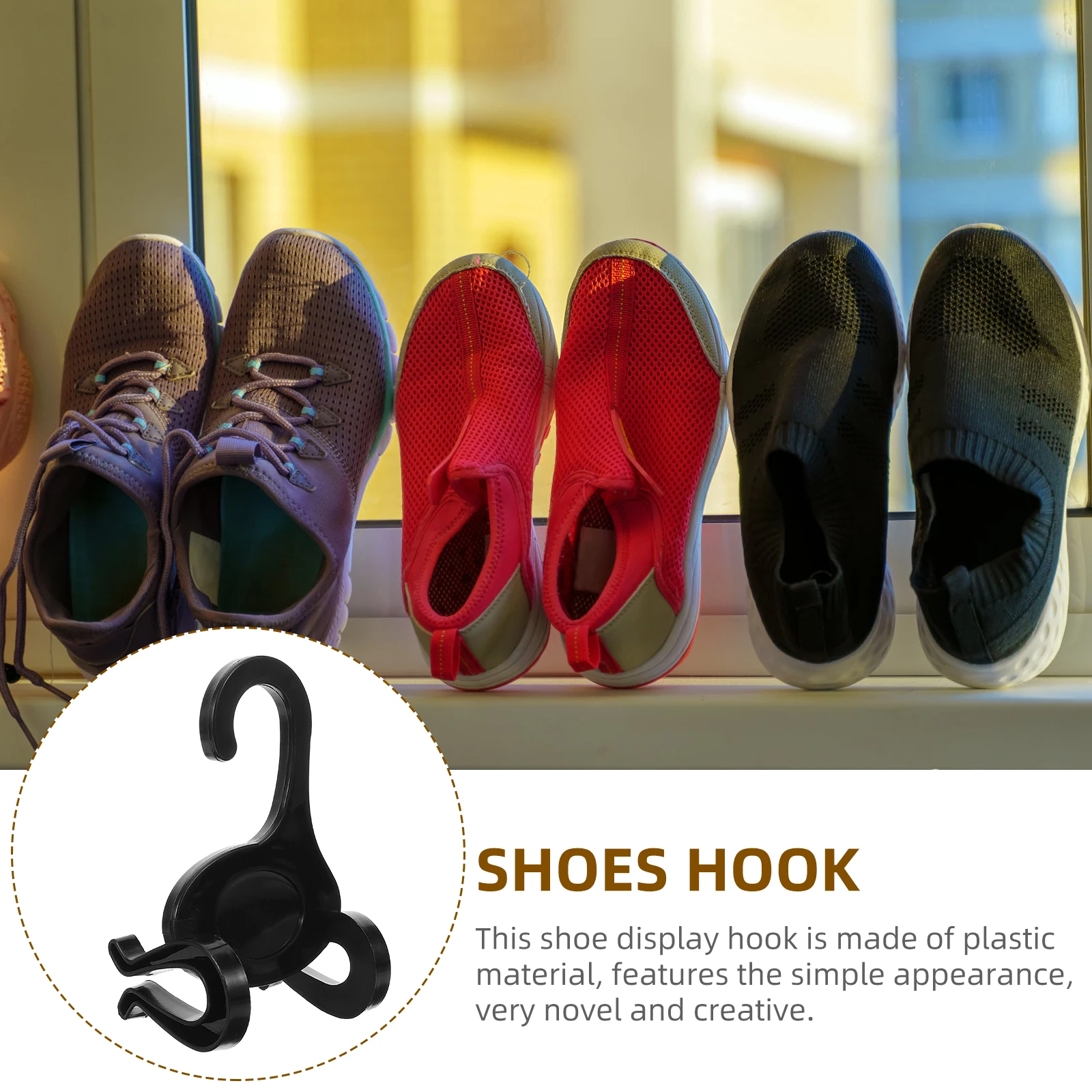

10pcs Black Plastic Shoe Hooks Smooth Lightweight Rack Hangers Sneakers Display Storage Travel Hook Racks Dry Shoes