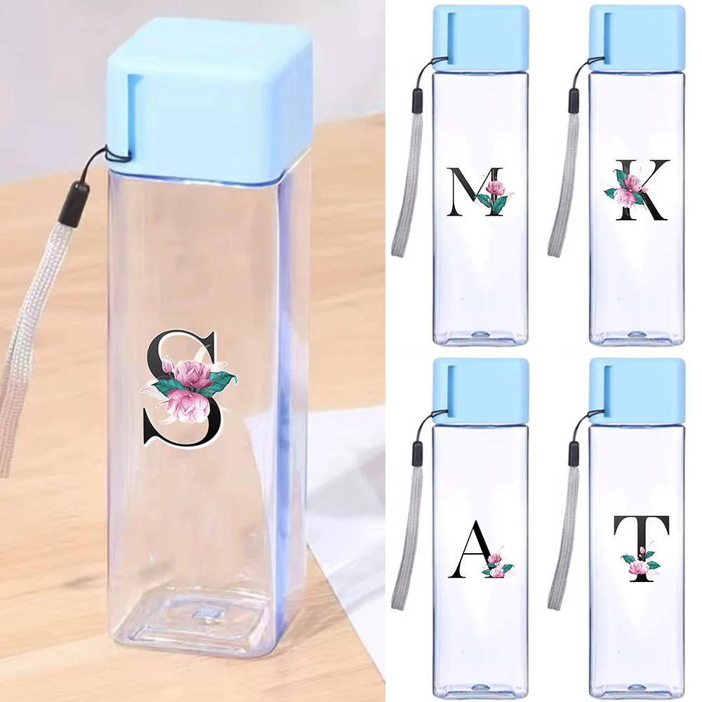 

Storage Reusable Coffee Milk Tea Water Bottle Portable Transparent Storage Juice Water Cup Whitemarble Letter Pattern