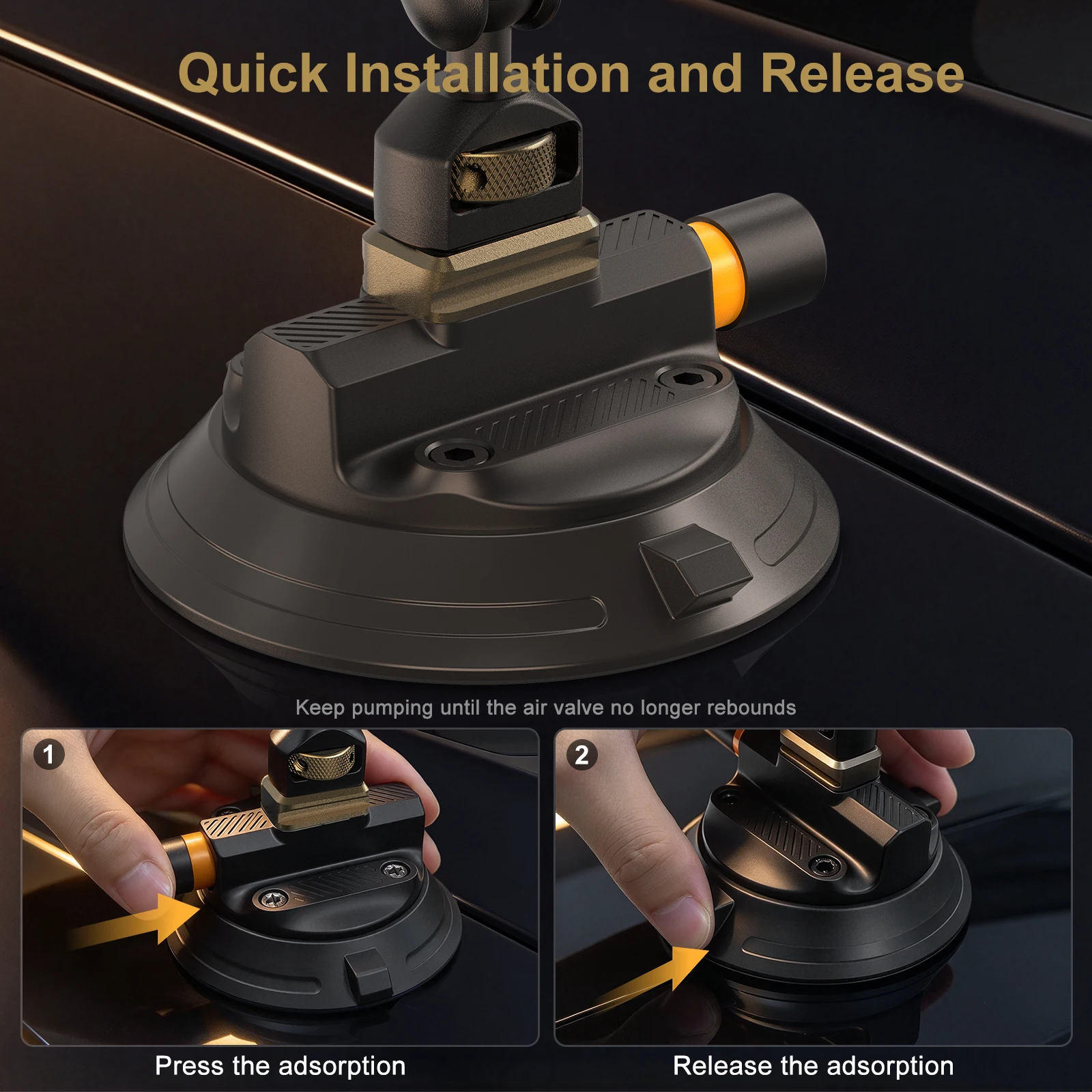 Car Suction Cup Mount with 360° Ball Head Magic Arm 1/4