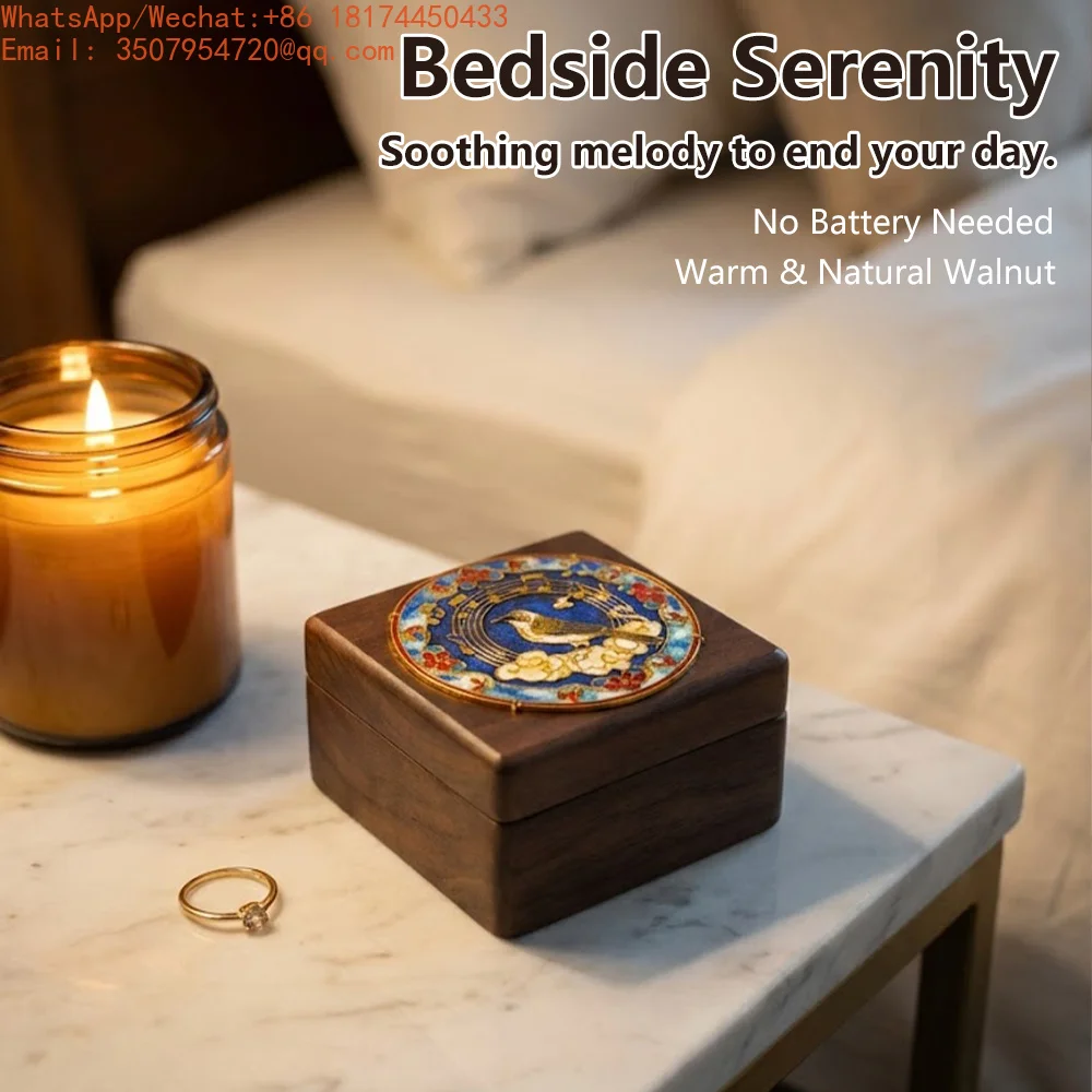 

Eco-Friendly Cloisonne Enamel Walnut Music Box Wind-Up Musical Jewelry Box For Birthday Valentine's Day New Year Gifts
