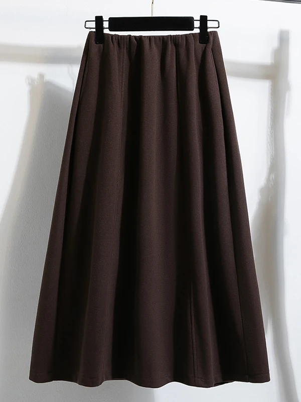 Spring Autumn Large Size Acetate Wool 6-Piece Skirt with Inner Elastic Waist Autumn Winter Long Skirt Pocket Half-length Skirt