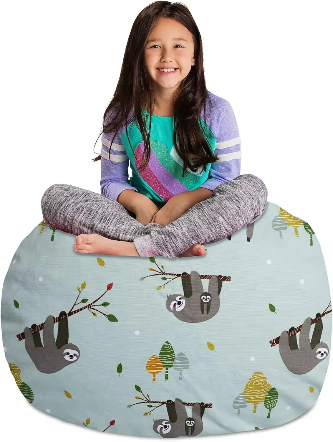 Kids Stuffed Animal Storage Bean Bag Chair Cover - Childrens Toy Organizer, Large-38in, Canvas Sloth and Trees