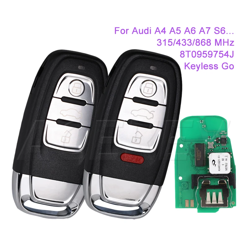 

Smart Car Key Fob 315/433/868 MHz for Audi A4 A5 A6L A7 A8 Q5 fit FCCID 754J 754D/H/F/C/B Keyless Go Remote Key