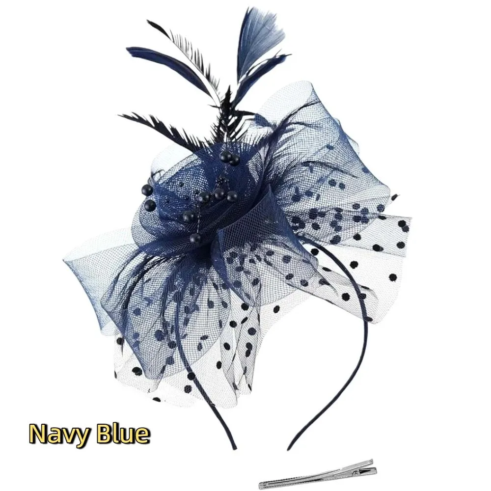 العروس غطاء الرأس الريش الفاسناتور قبعة هوب زهرة شبكة مشبك شعر حفلة شبكة رباط شعر البولكا نقطة أنيقة العروس غطاء الرأس سيدة