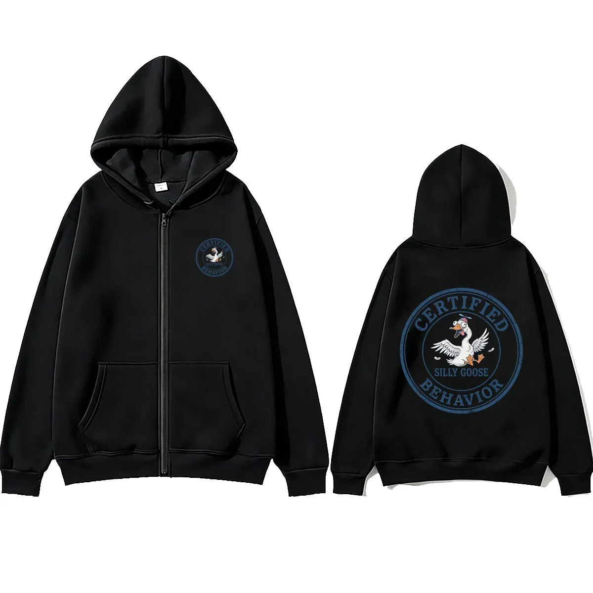 Certified Silly Goose Behavior Funny Meme Zipper Hoodie Men Women Casual Vintage Zip Up Jacket Male Oversized Zip Up Sweatshirt