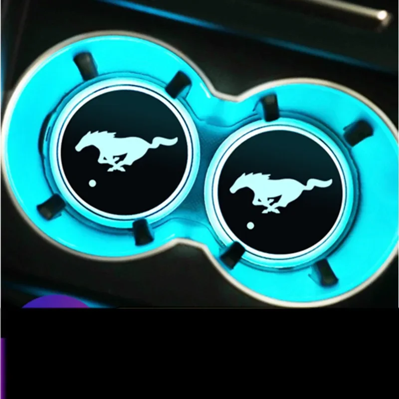 2PCS Led Car Logo Cup Light UBS Car Atmosphere Lamp Colorful Water Coaster For Ford Mustang GT SHELBY Auto Accessories