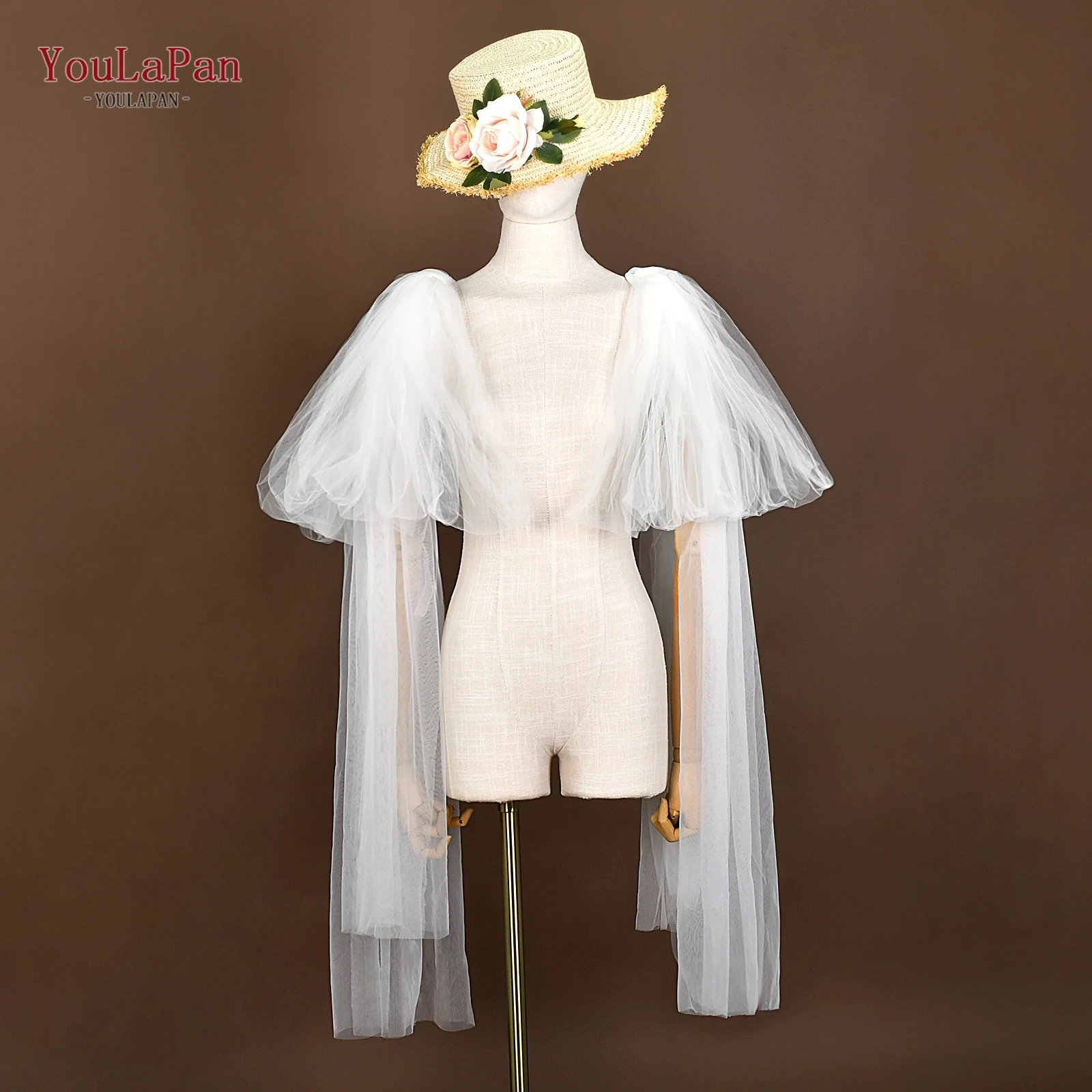 TOPQUEEN Detachable Sleeves Personalized Wedding Bridal Gloves Gauzy Opera Gloves Fingerless Bridal Party Accessories White Mm12