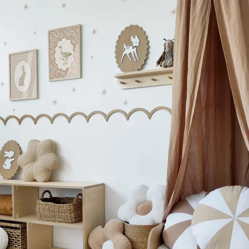 12/24 piezas de molduras de pared festoneadas de madera, molduras de pared de madera, molduras de riel para silla con forma de vieira, cornisa de madera