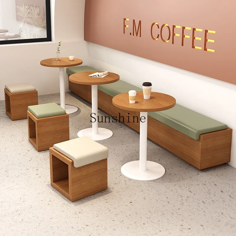 

Cream Wind Card Seat Sofa Stool Cafe Milk Tea Shop Dessert Shop Book Bar Table and Chair Combination