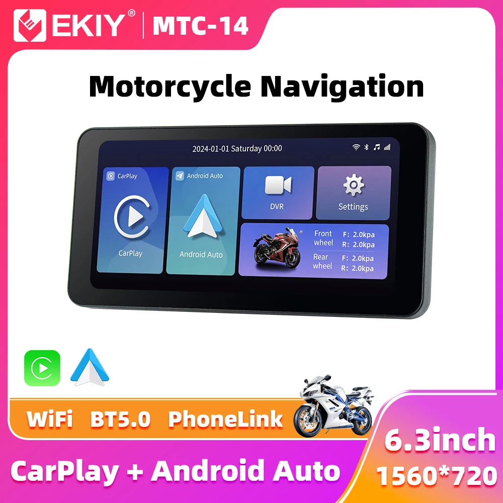 

EKIY 6.3 inch Wireless CarPlay Moto Android Auto GPS Motorcycle Navigation Display Screen Portable Digital Motorcycle Dashboard