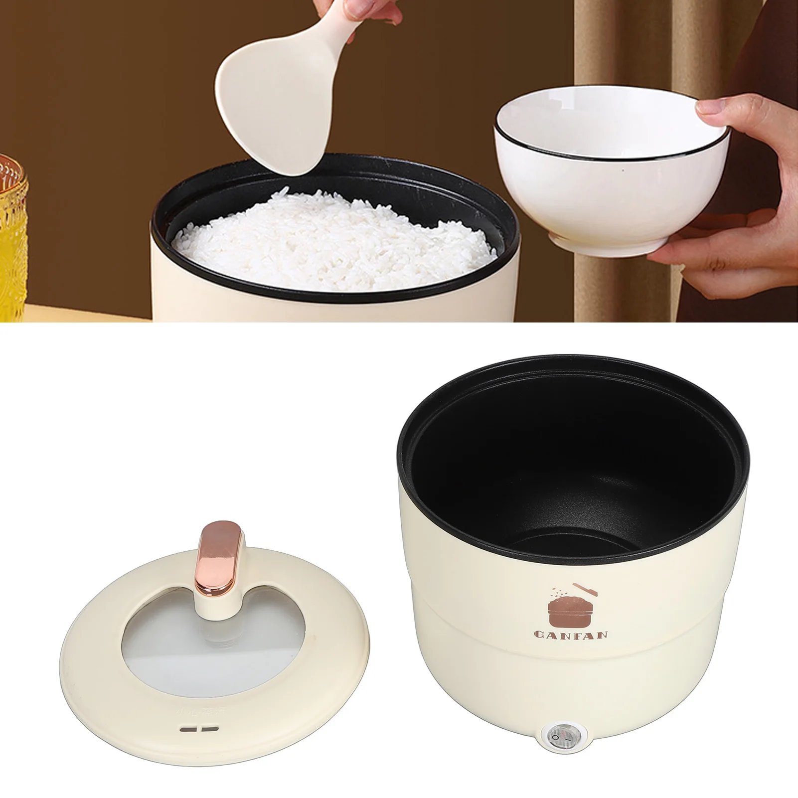 Fogão de arroz elétrico multifuncional, Camadas duplas, Anti Scald, Anti Stick, Panela para Noodles, Sopa, Stewing, 1.8L