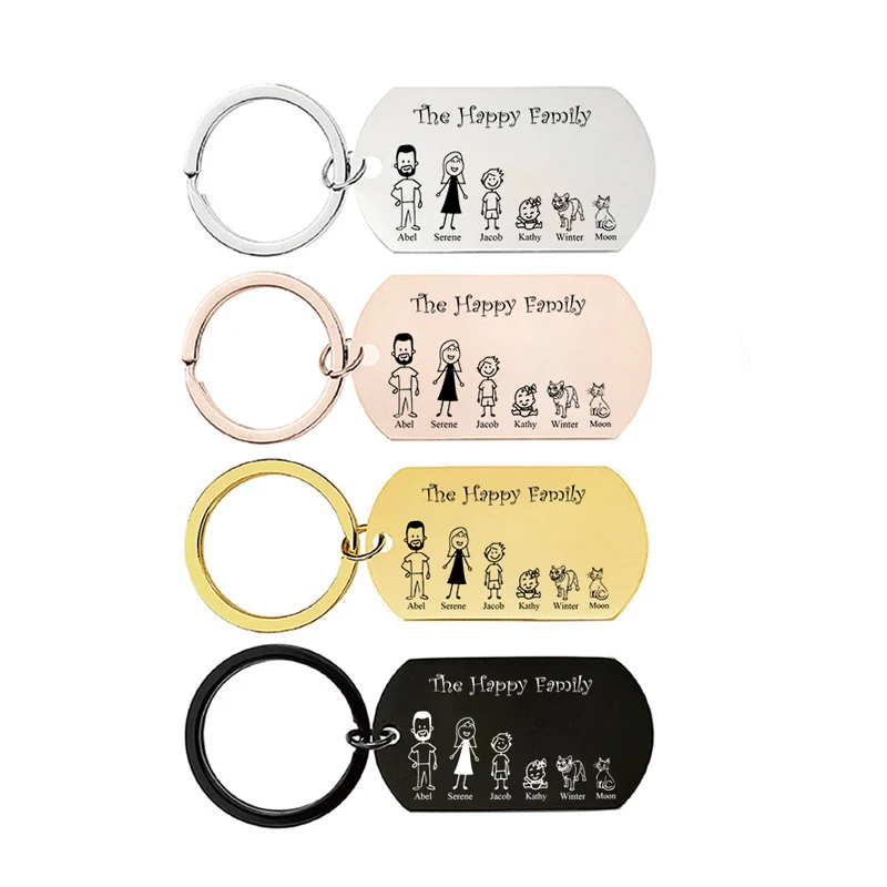 Personalized Family Gifts Keychain Custom Mom Dad Daughter Son Pet Key Chain Engraved Stainless Steel Mother Father Kids Keyring