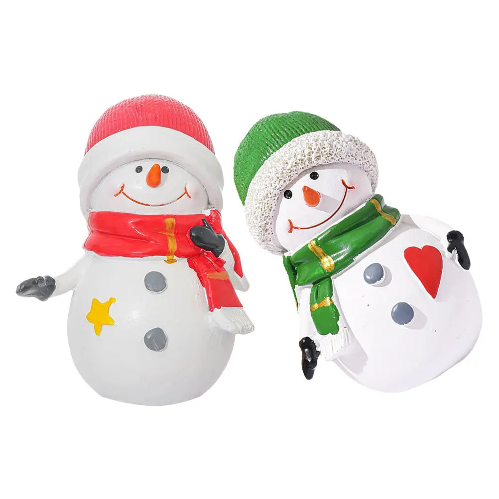 

2pcs Mini Christmas Snowman Ornaments Resin Figurines Waving Hands Miniature Decorative Statues Holiday Tabletop Home Party